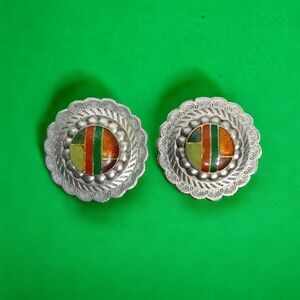 Vintage pewter & glass mosaic earrings Southwestern vibe